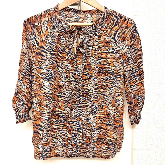 Joie Tops - Joie Mirabella Orange & Blue Abstract Animal Print Blouse Medium Silk 3/4 Sleeve